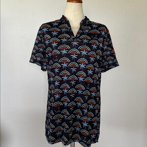 OGA Oahu Golf Apparel Colorful Rainbow and Palm Tree Print Shirt